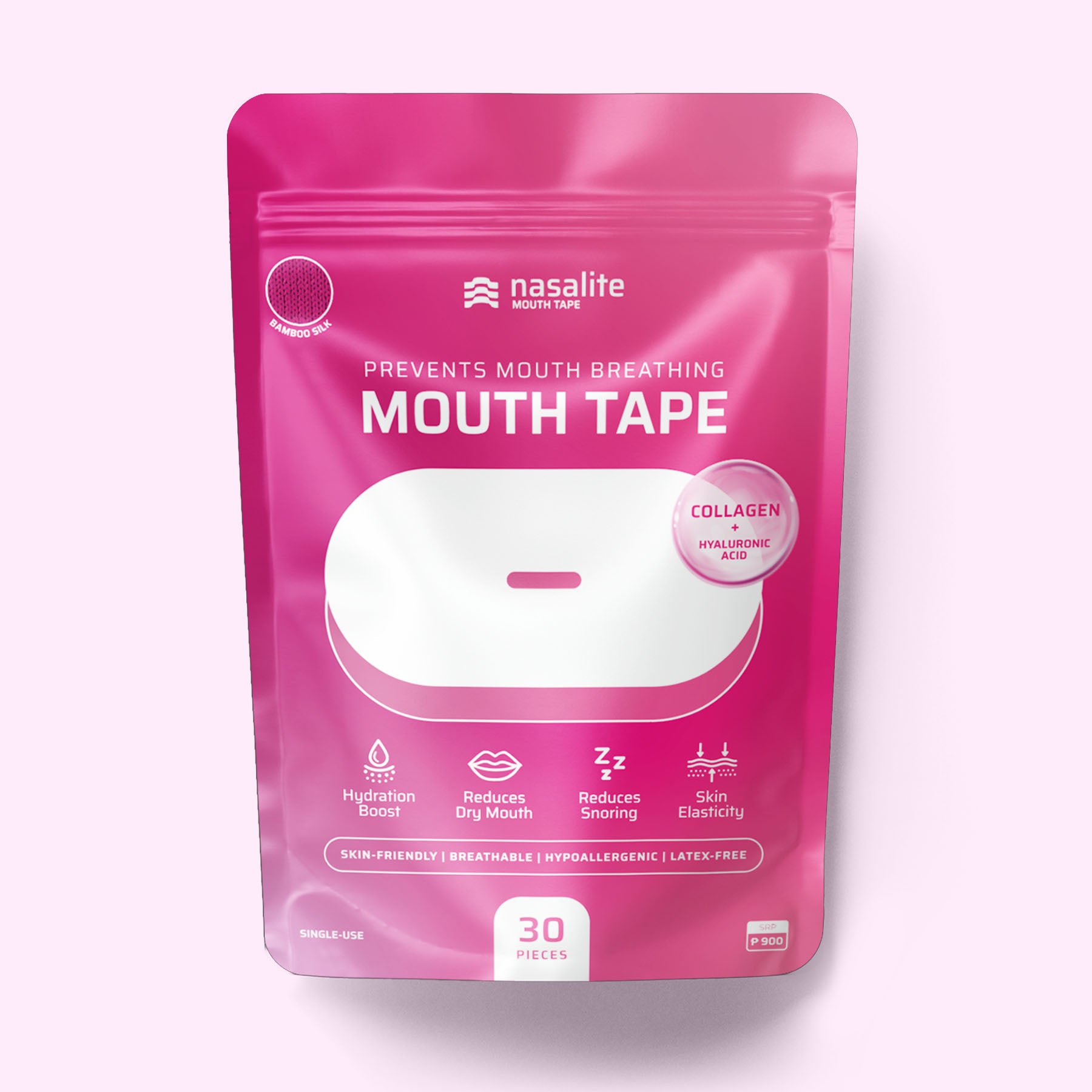 Nasalite Pink Collagen Mouth Tape - Smoother and Softer Lips, No Dry Mouth, and Better Sleep