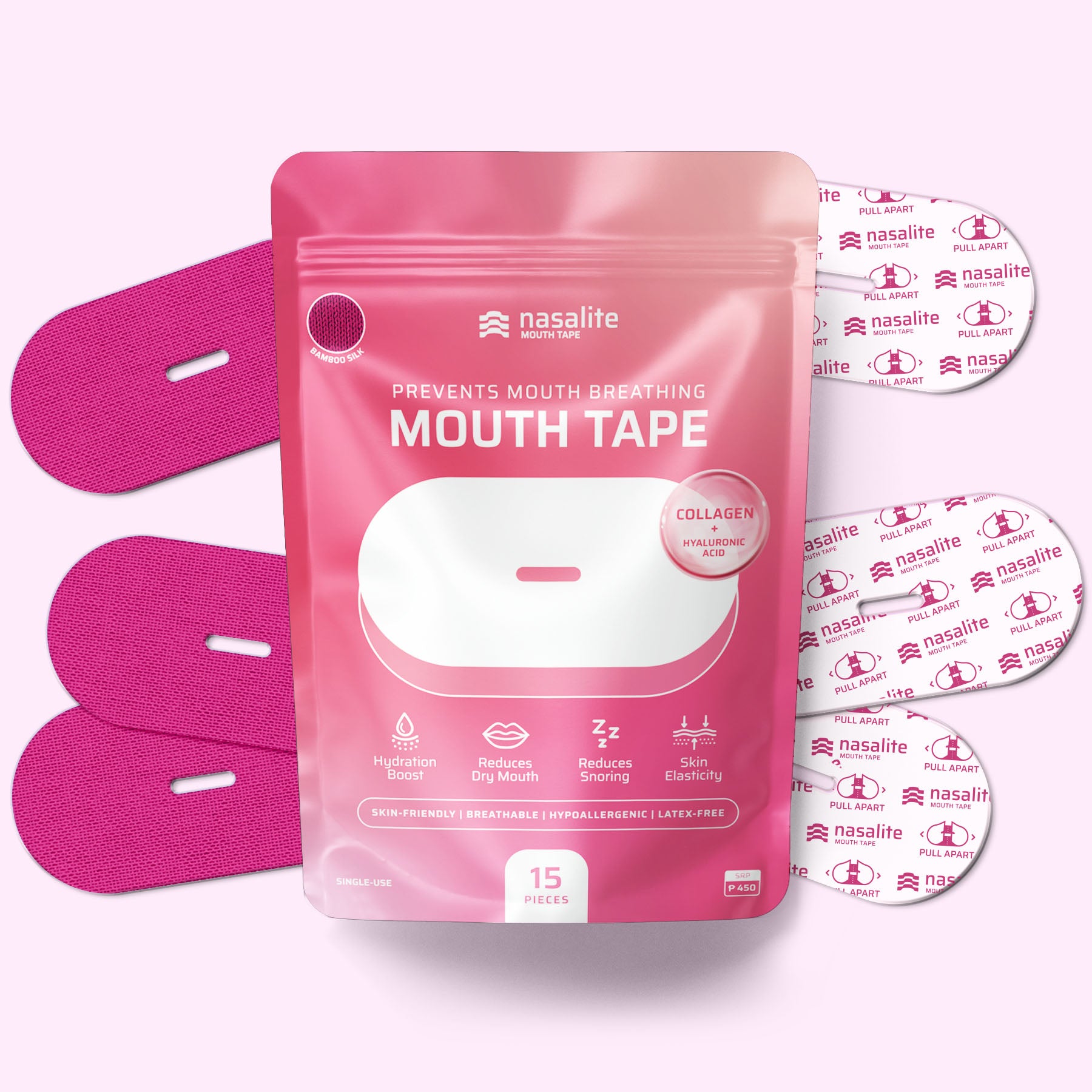 Nasalite Pink Collagen Mouth Tape - Smoother and Softer Lips, No Dry Mouth, and Better Sleep