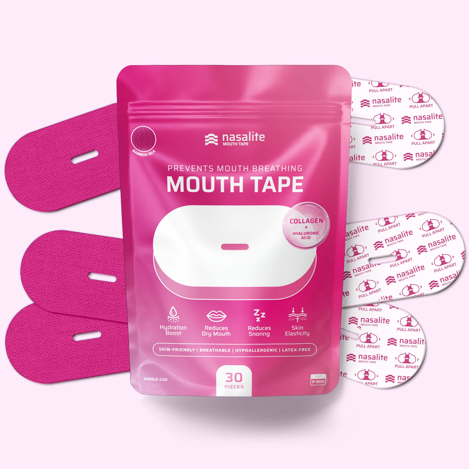 Nasalite Pink Collagen Mouth Tape - Smoother and Softer Lips, No Dry Mouth, and Better Sleep