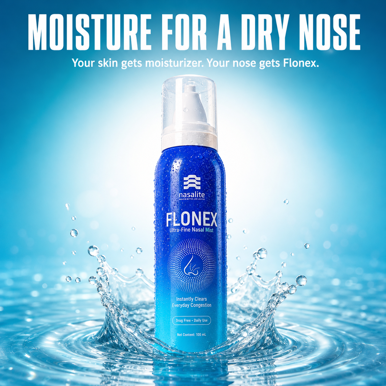 Flonex Nasal Mist — Helps Clear Congestion, Moisturizes Dry Nose & Flushes Allergens | Drug-Free Isotonic Saline Spray for Colds, Allergies, Rhinitis, Sinus & Stuffy Nose | 100 ml · 300+ Sprays | Nasalite