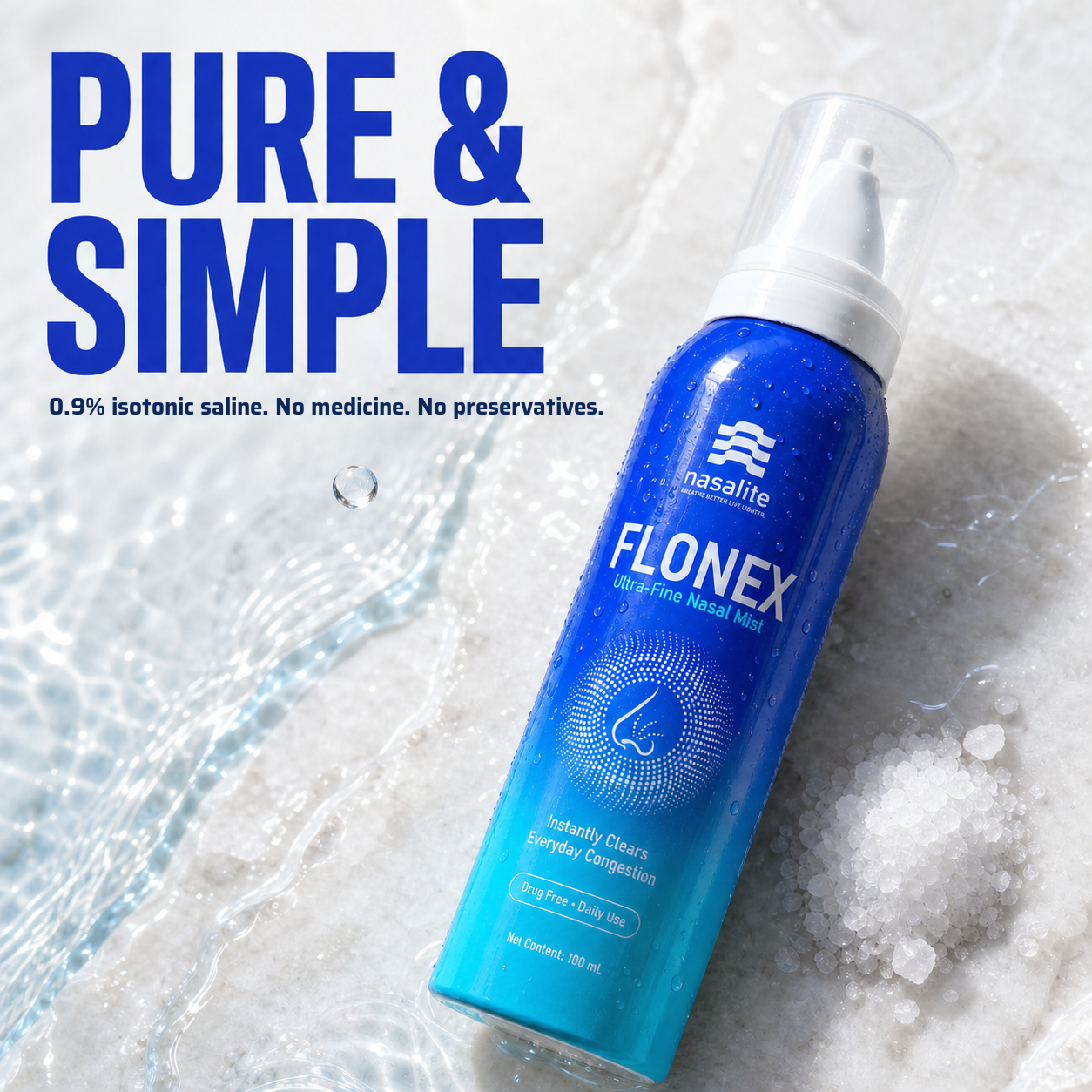 Flonex Nasal Mist — Helps Clear Congestion, Moisturizes Dry Nose & Flushes Allergens | Drug-Free Isotonic Saline Spray for Colds, Allergies, Rhinitis, Sinus & Stuffy Nose | 100 ml · 300+ Sprays | Nasalite