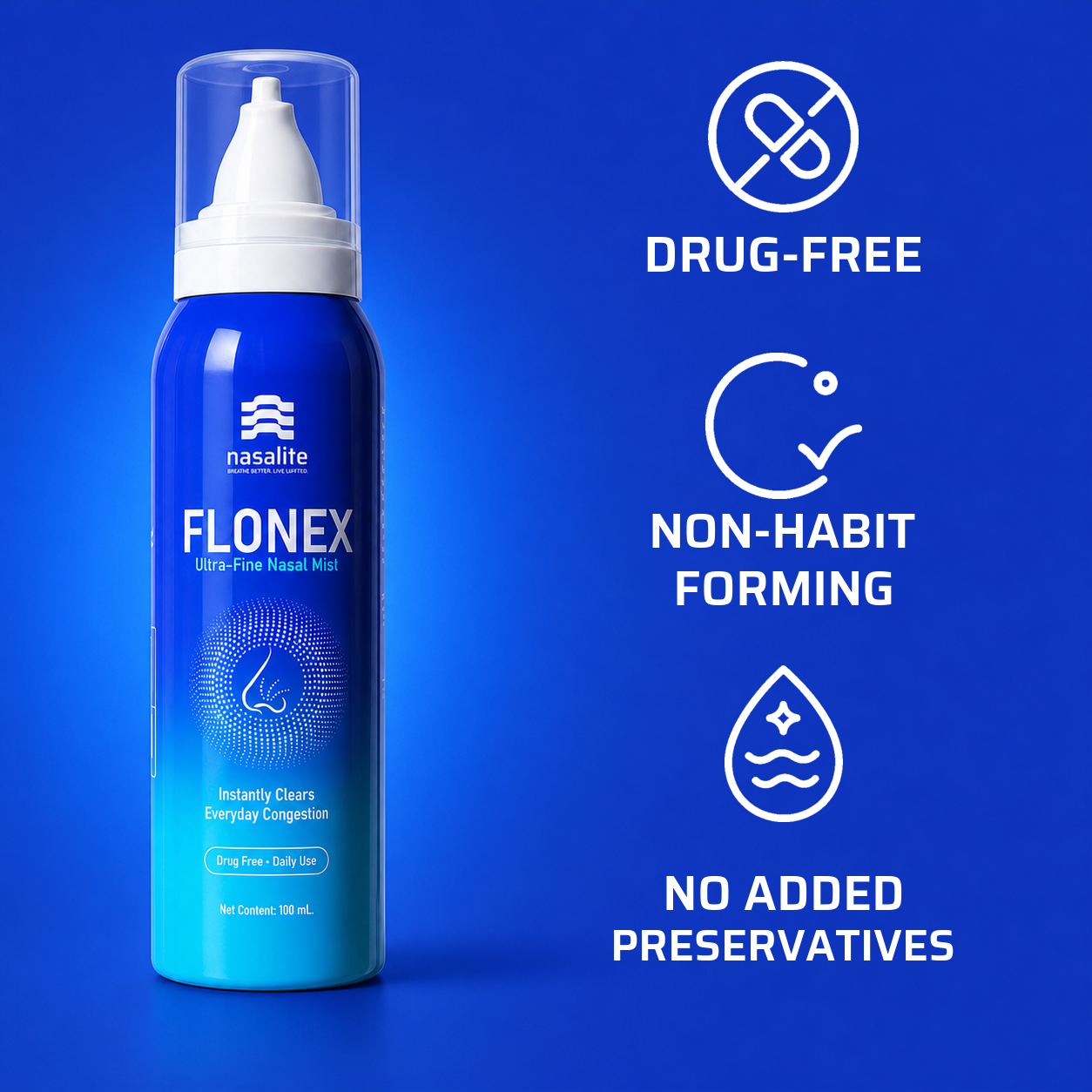 Flonex Nasal Mist — Helps Clear Congestion, Moisturizes Dry Nose & Flushes Allergens | Drug-Free Isotonic Saline Spray for Colds, Allergies, Rhinitis, Sinus & Stuffy Nose | 100 ml · 300+ Sprays | Nasalite