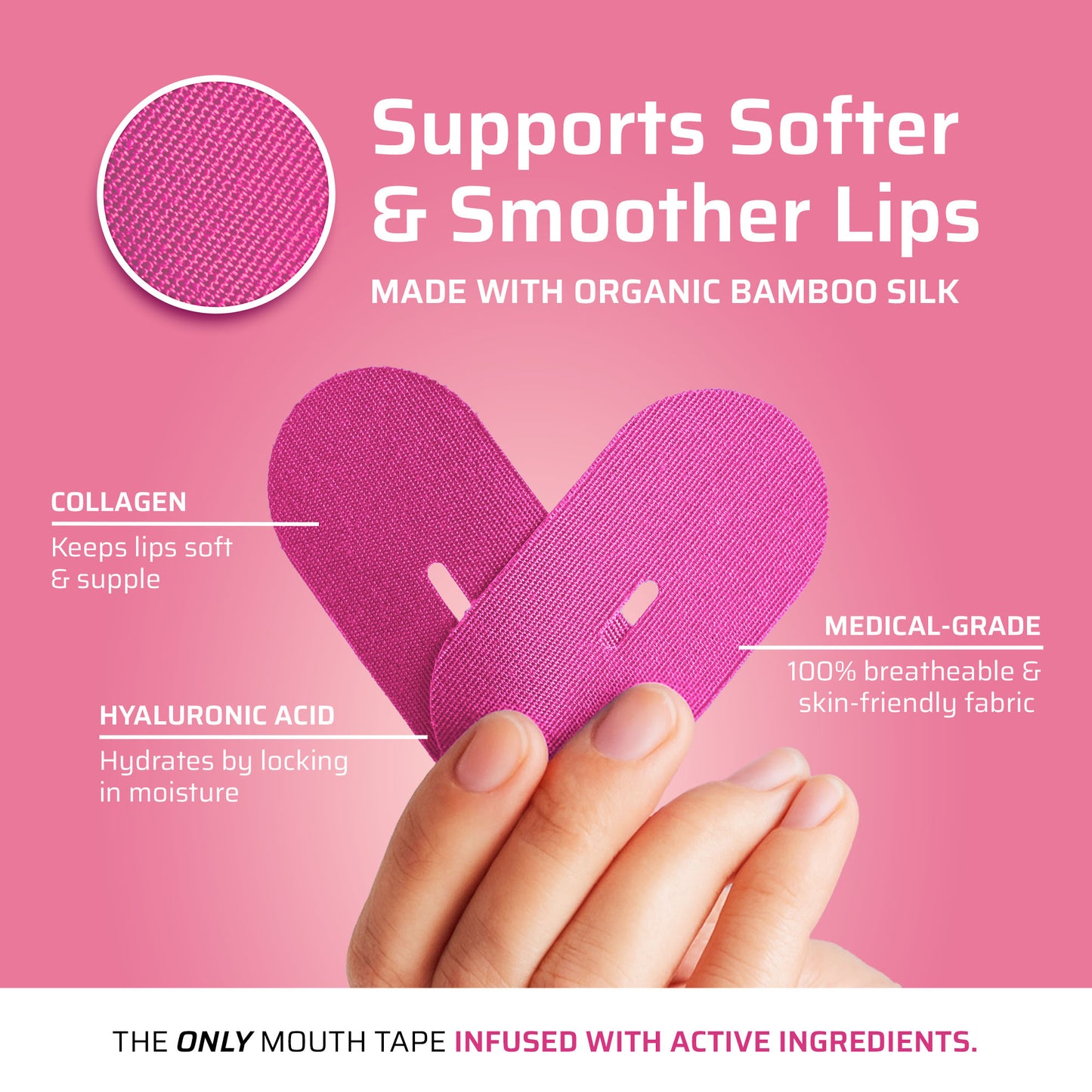 Nasalite Pink Collagen Mouth Tape - Smoother and Softer Lips, No Dry Mouth, and Better Sleep