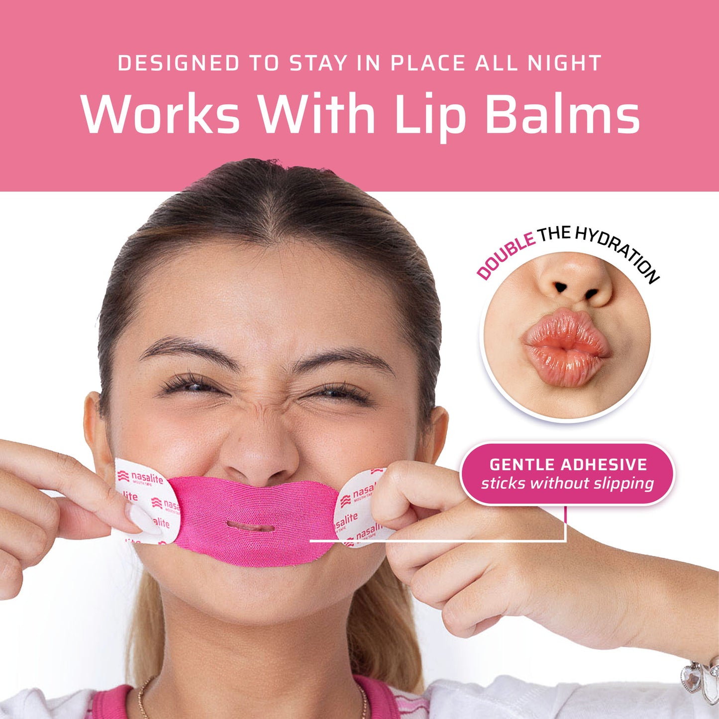 Nasalite Pink Collagen Mouth Tape - Smoother and Softer Lips, No Dry Mouth, and Better Sleep