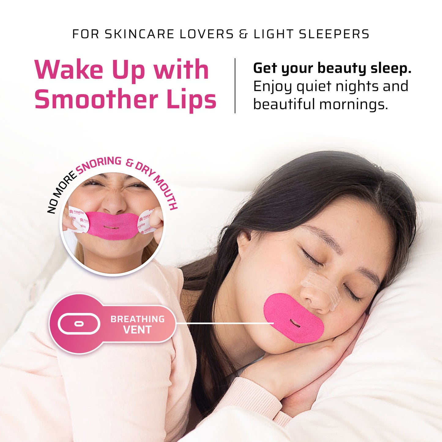 Nasalite Pink Collagen Mouth Tape - Smoother and Softer Lips, No Dry Mouth, and Better Sleep