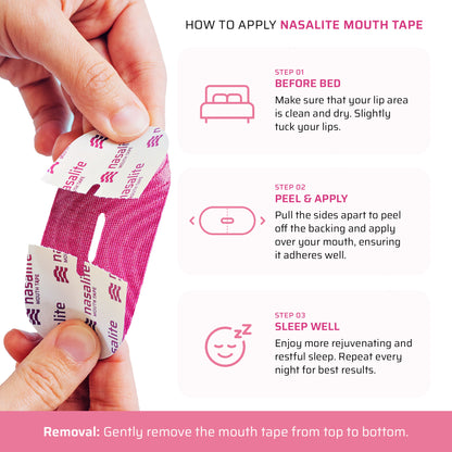 Nasalite Pink Collagen Mouth Tape - Smoother and Softer Lips, No Dry Mouth, and Better Sleep