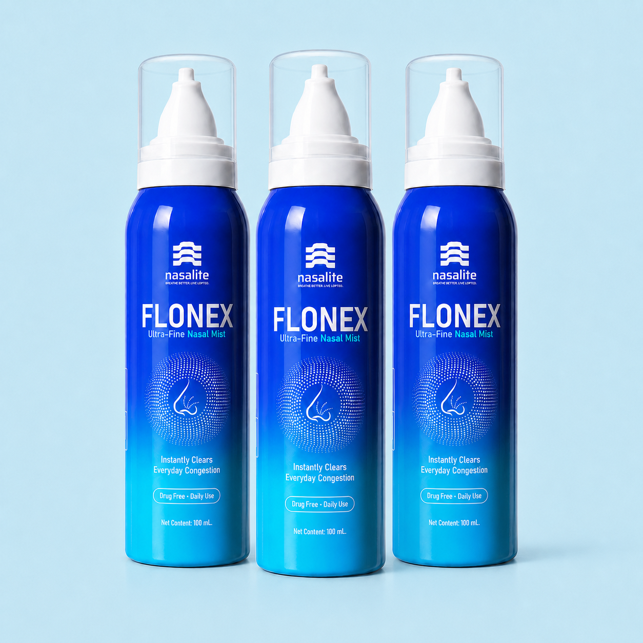 Flonex Nasal Mist — Helps Clear Congestion, Moisturizes Dry Nose & Flushes Allergens | Drug-Free Isotonic Saline Spray for Colds, Allergies, Rhinitis, Sinus & Stuffy Nose | 100 ml · 300+ Sprays | Nasalite